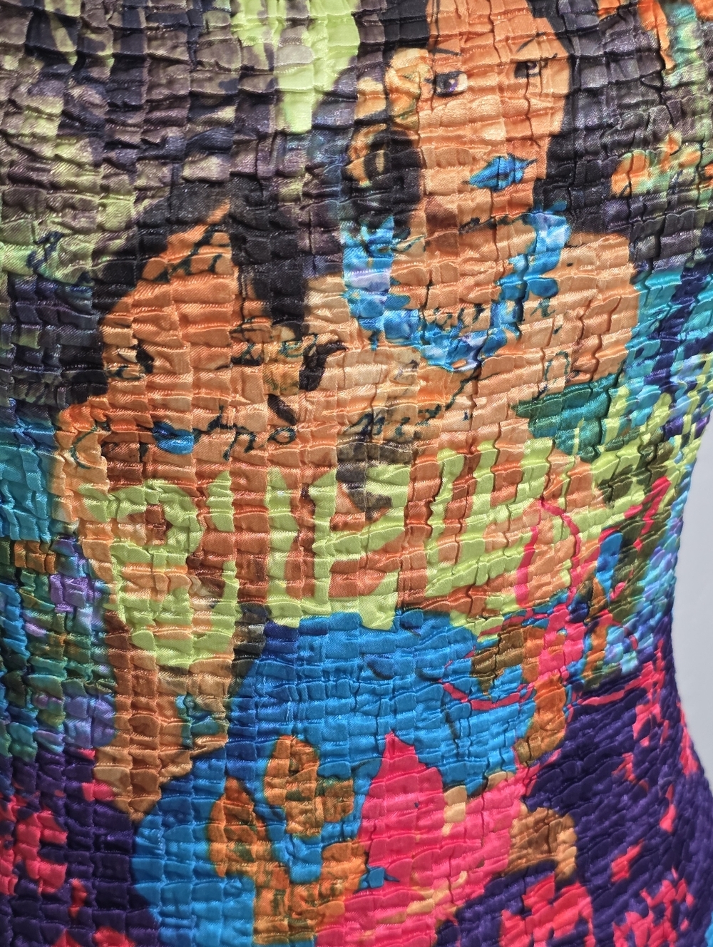 Vintage 90s Popcorn Top Gauguin Art Print Crinkle Stretch Tank Y2K Rare M - Picture 3 of 13